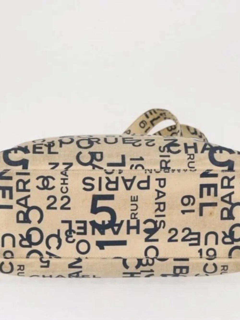 CHANEL By Sea Line Tote Bag Canvas Navy Beige CC Auth mr1854